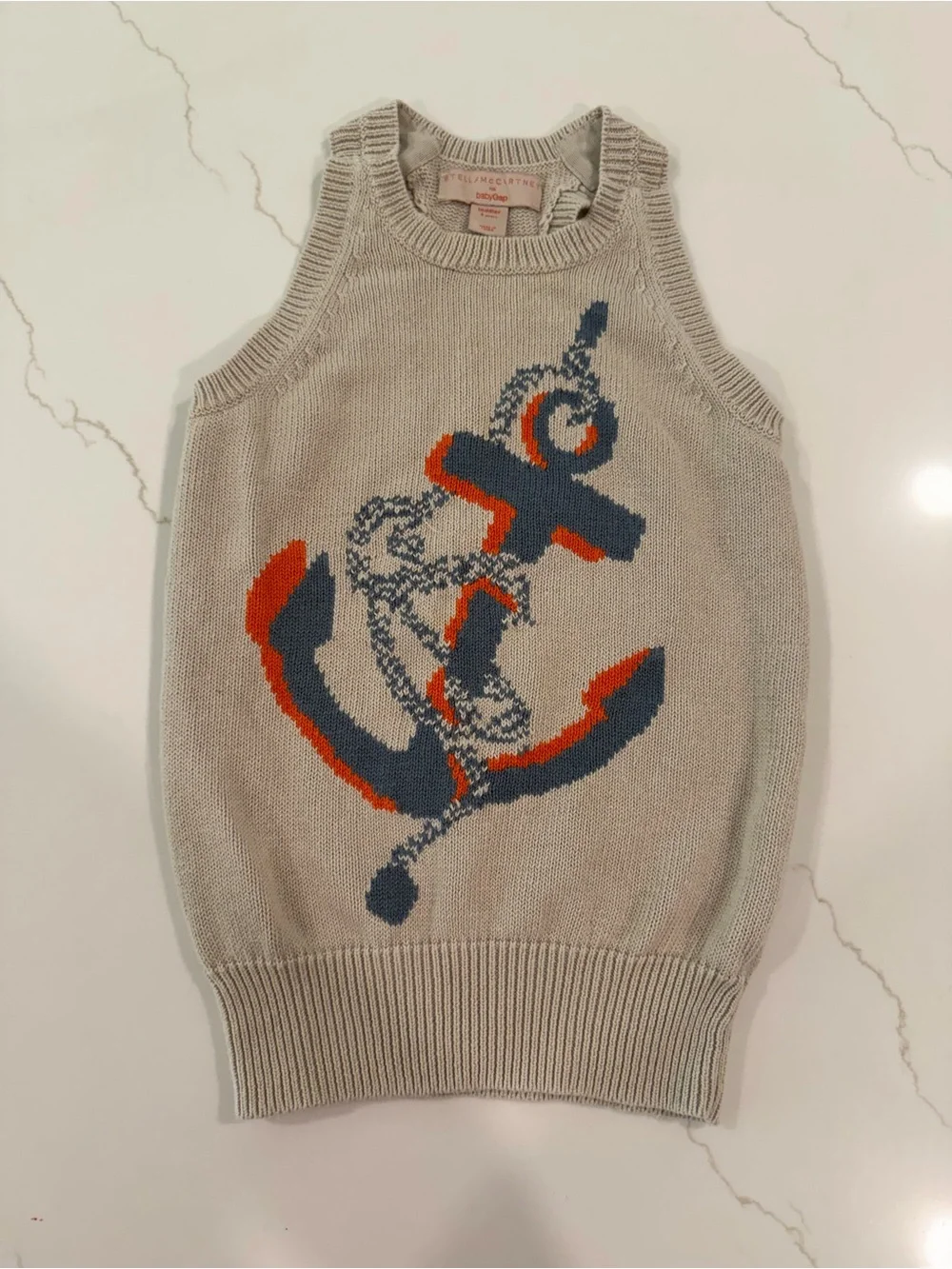 Stella McCartney for GAP Beige Knit Tank with Navy and Orange Anchor Motif